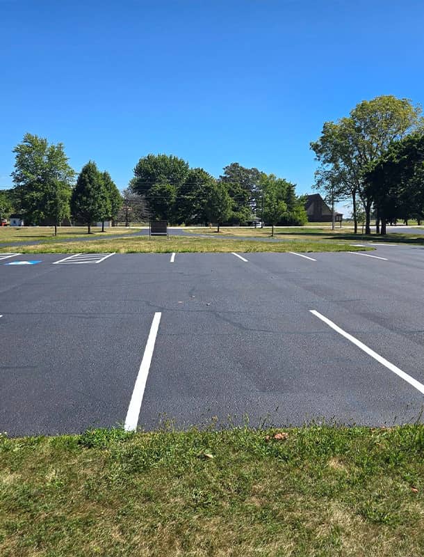 Freshly striped parking lot with accessible spaces in Marysville, OH