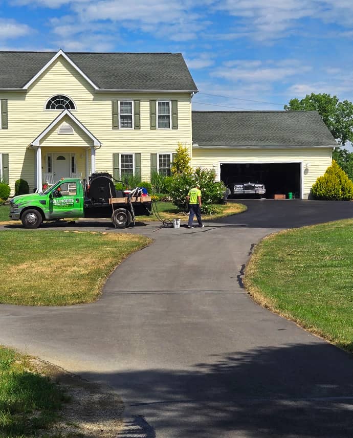 Sealcoating a residential driveway at a Delaware, OH home
