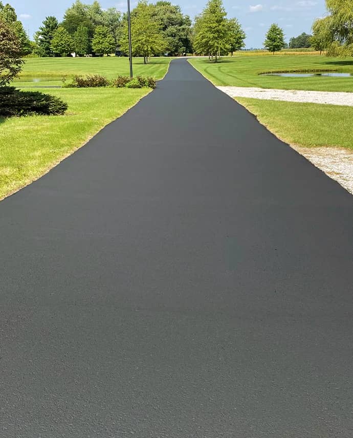 Freshly sealed long driveway in West Liberty, OH