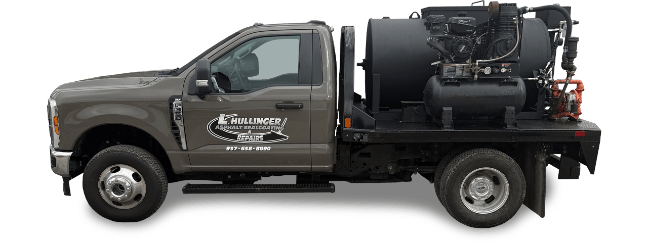 L. Hullinger Asphalt Sealcoating work truck and spray rig serving Marysville, OH